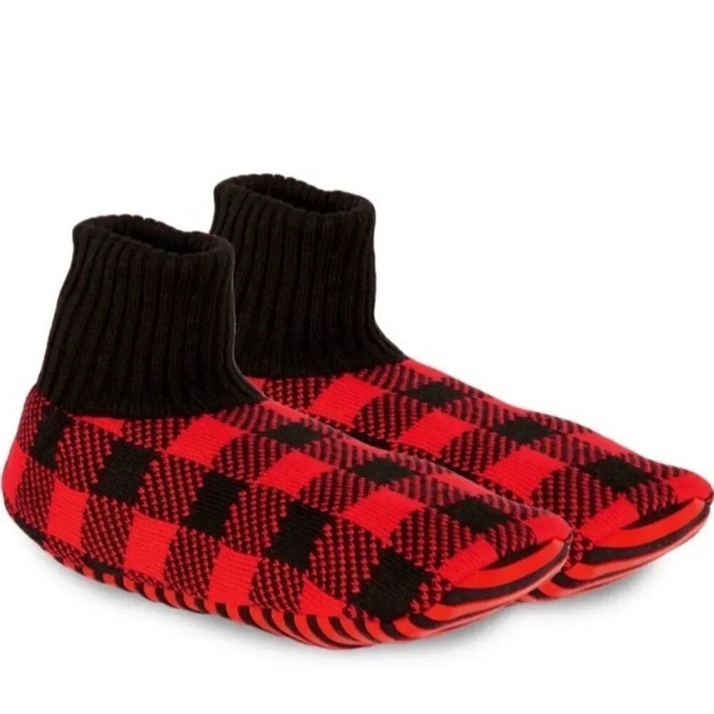 Tipsy Elves Small Lumberjack Red Black Plaid Slipper Socks Mens 4-5 Womens 6 NWT